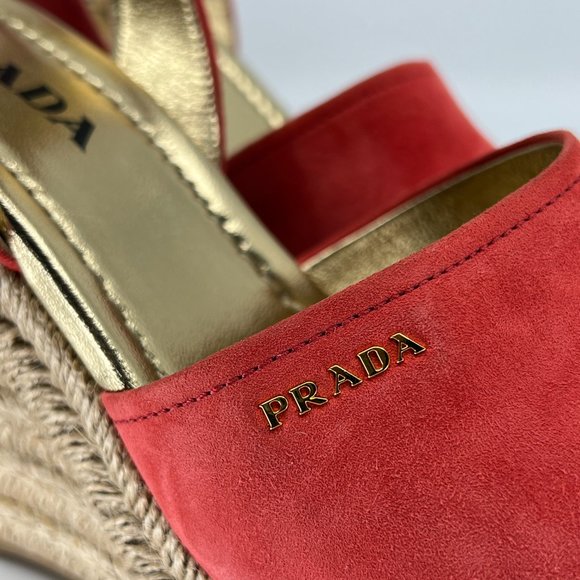 PRADA Size 39 US 9 Calzature Donna Suede Woven Espadrille Wedge Sandals Box/Dust - Picture 5 of 15